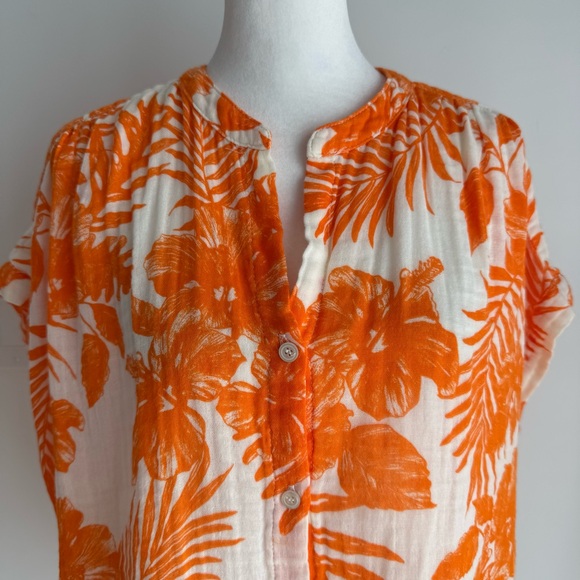 FELICITE short sleeve gauze print top in palm orange women’s size Medium NEW - Picture 2 of 11